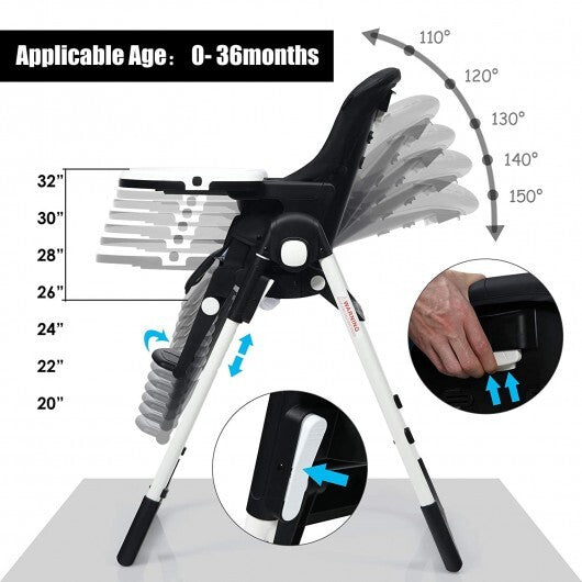 4-in-1 High Chair-Booster Seat with Adjustable Height and Recline-Black - Color: Black W2B