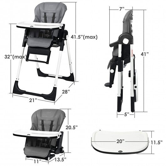 4-in-1 High Chair-Booster Seat with Adjustable Height and Recline-Black