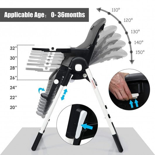 4-in-1 High Chair-Booster Seat with Adjustable Height and Recline-Black