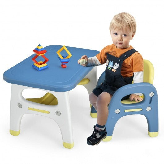 Kids Activity Table and Chair Set with Montessori Toys for Preschool and Kindergarten-Blue - Color: Blue W2B