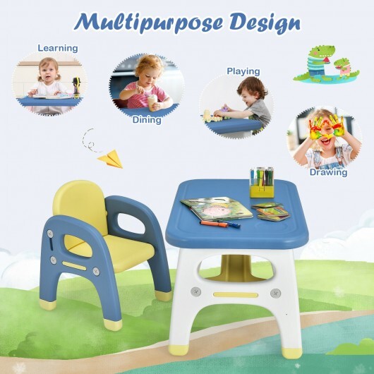 Kids Activity Table and Chair Set with Montessori Toys for Preschool and Kindergarten-Blue - Color: Blue W2B