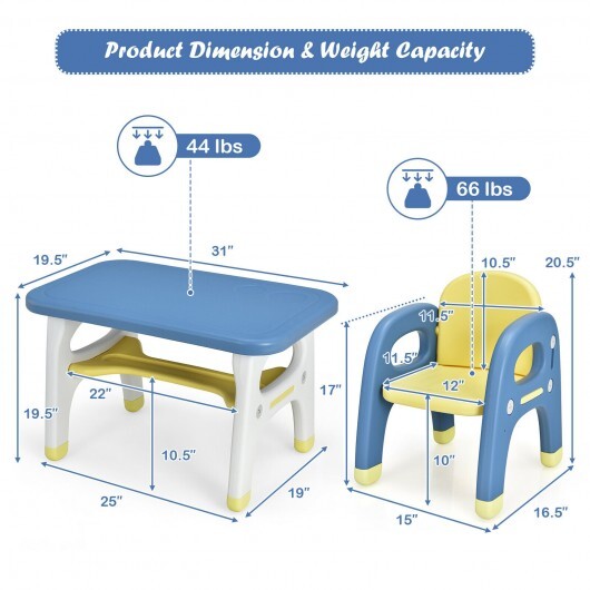 Kids Activity Table and Chair Set with Montessori Toys for Preschool and Kindergarten-Blue - Color: Blue W2B