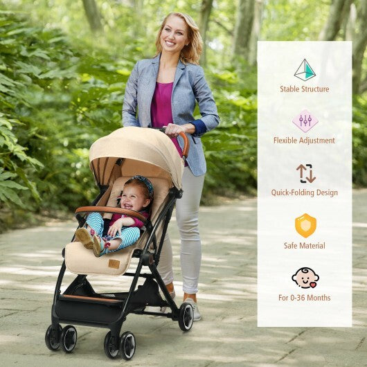 Lightweight Aluminium Frame Baby Stroller with Net-Beige - Color: Beige W2B