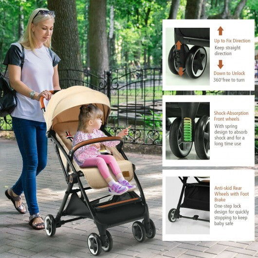 Lightweight Aluminium Frame Baby Stroller with Net-Beige - Color: Beige W2B