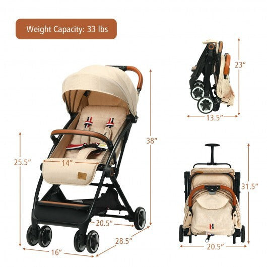 Lightweight Aluminium Frame Baby Stroller with Net-Beige - Color: Beige W2B