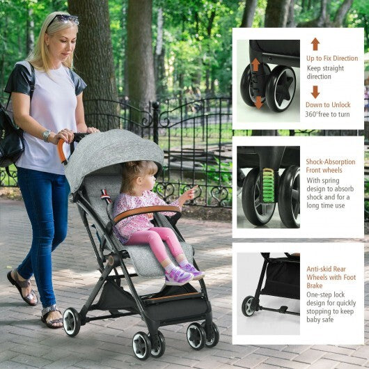Lightweight Aluminium Frame Baby Stroller with Net-Beige W2B
