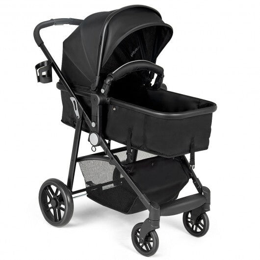 2-in-1 Foldable Pushchair Newborn Infant Baby Stroller-Black W2B
