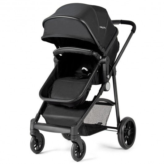 2-in-1 Foldable Pushchair Newborn Infant Baby Stroller-Black W2B