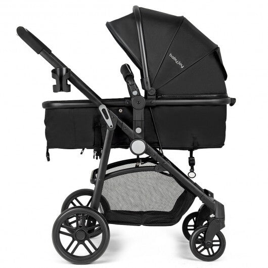 2-in-1 Foldable Pushchair Newborn Infant Baby Stroller-Black W2B