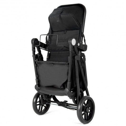 2-in-1 Foldable Pushchair Newborn Infant Baby Stroller-Black W2B