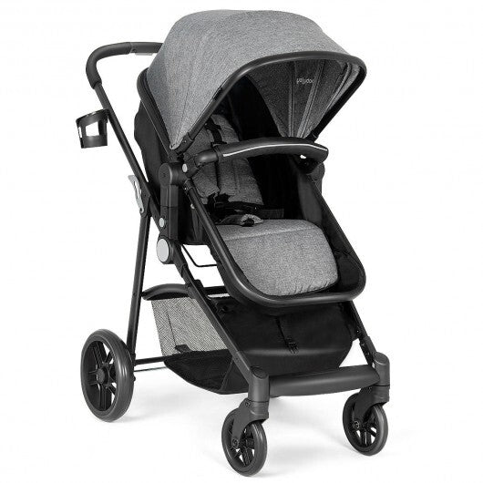 2-in-1 Foldable Pushchair Newborn Infant Baby Stroller-Black W2B