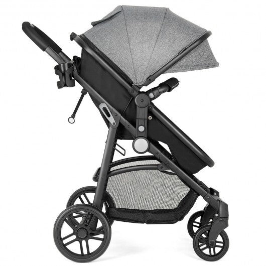 2-in-1 Foldable Pushchair Newborn Infant Baby Stroller-Black W2B