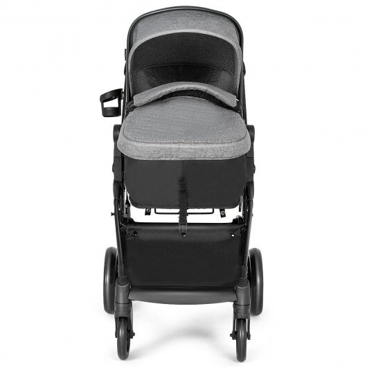 2-in-1 Foldable Pushchair Newborn Infant Baby Stroller-Black W2B