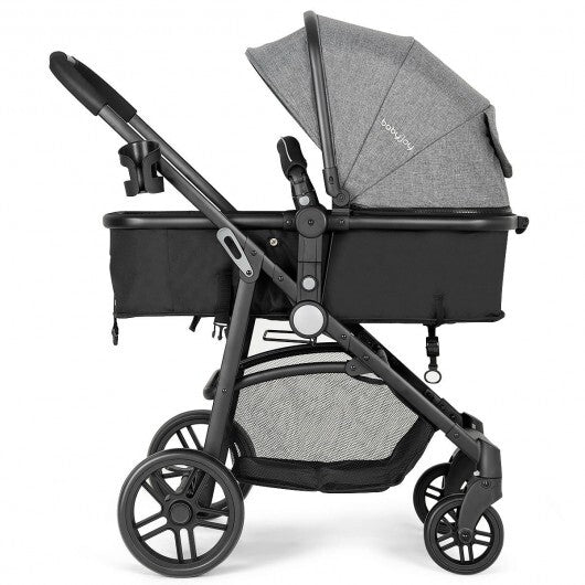 2-in-1 Foldable Pushchair Newborn Infant Baby Stroller-Black W2B