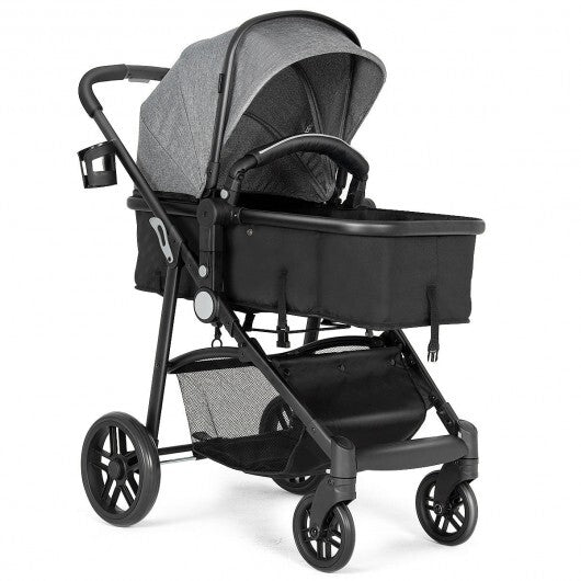 2-in-1 Foldable Pushchair Newborn Infant Baby Stroller-Black W2B