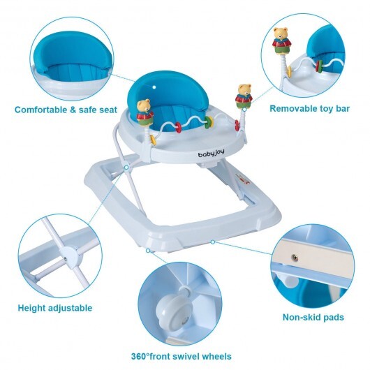Adjustable Height Removable Folding Portable Baby Walker-Blue W2B