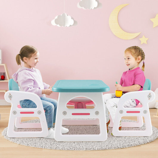 Kids Table and Chair Set with Building Blocks-Pink & Purple