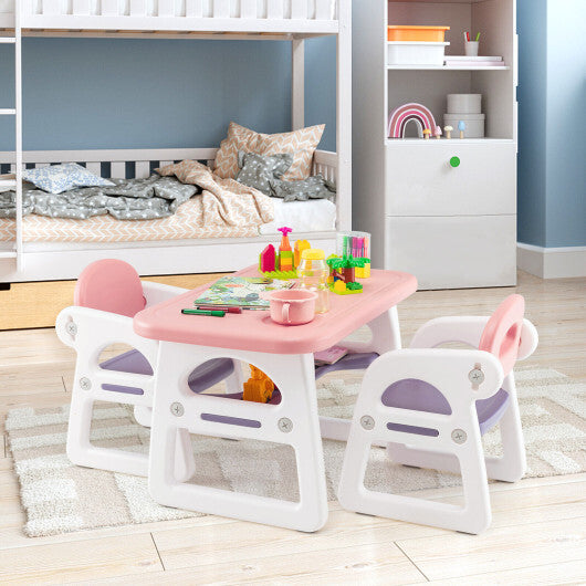 Kids Table and Chair Set with Building Blocks-Pink & Purple
