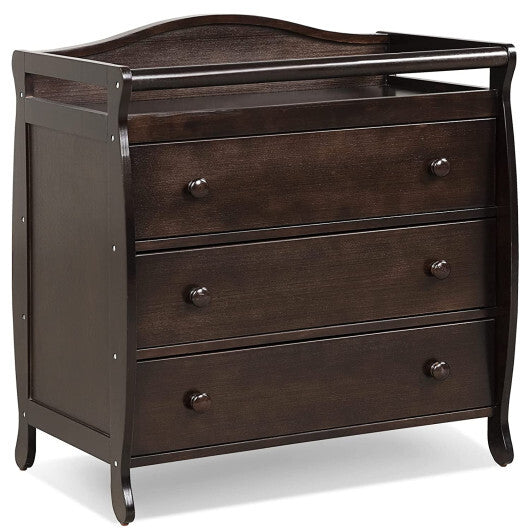 Baby Changing Table Infant Diaper with 3 Drawers and Safety Belt-Brown W2B