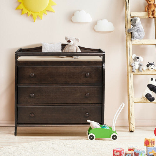 Baby Changing Table Infant Diaper with 3 Drawers and Safety Belt-Brown W2B