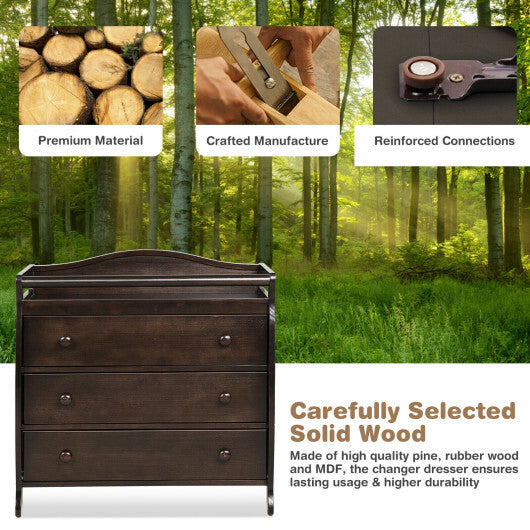 Baby Changing Table Infant Diaper with 3 Drawers and Safety Belt-Brown W2B