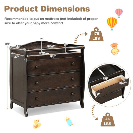 Baby Changing Table Infant Diaper with 3 Drawers and Safety Belt-Brown W2B