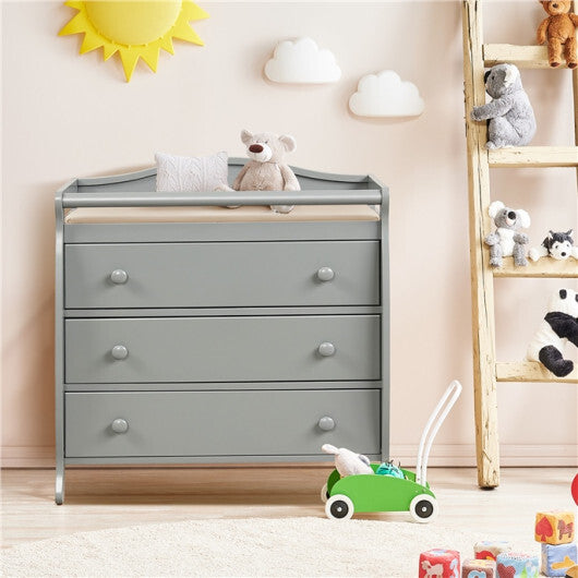 Baby Changing Table Infant Diaper with 3 Drawers and Safety Belt-Brown W2B