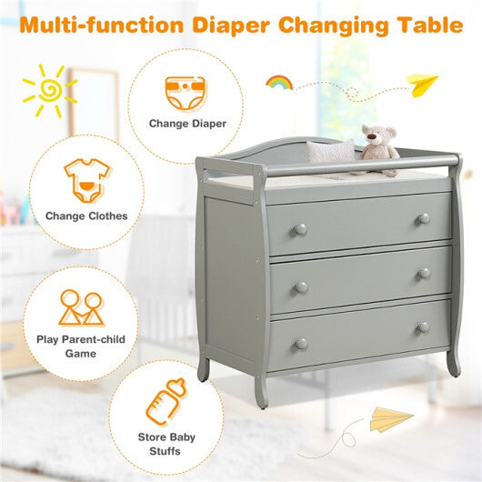 Baby Changing Table Infant Diaper with 3 Drawers and Safety Belt-Brown W2B