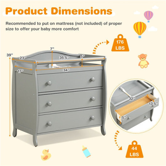 Baby Changing Table Infant Diaper with 3 Drawers and Safety Belt-Brown W2B