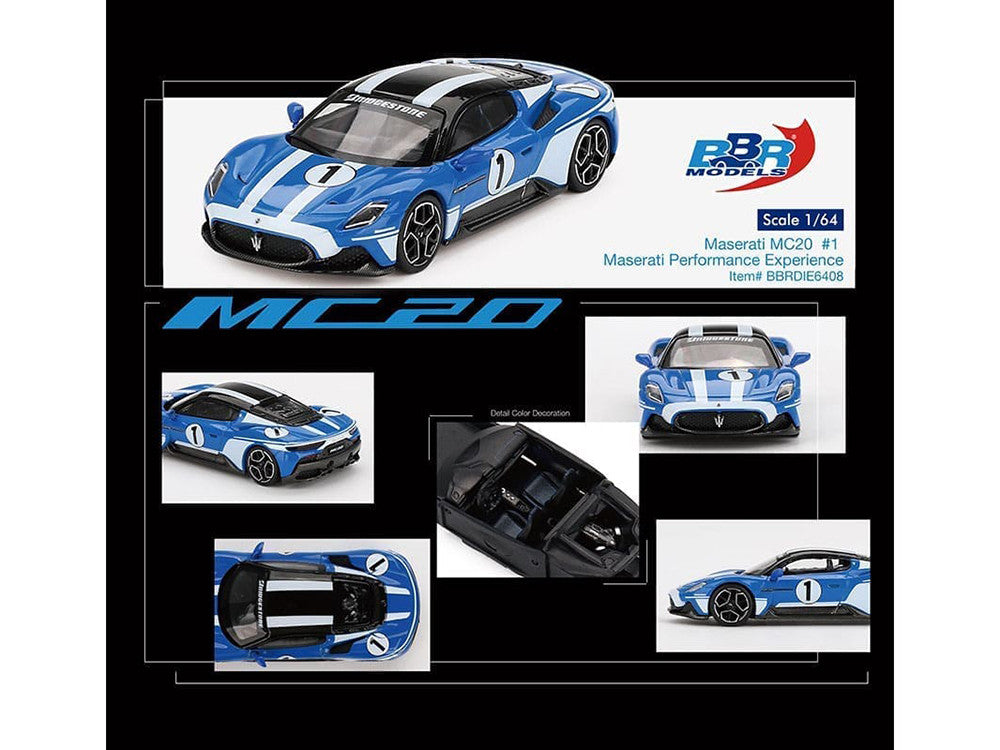 Maserati MC20 #1 Blue with White Stripes and Black Top "Maserati Performance Experience" 1/64 Diecast Model Car by BBR BBR