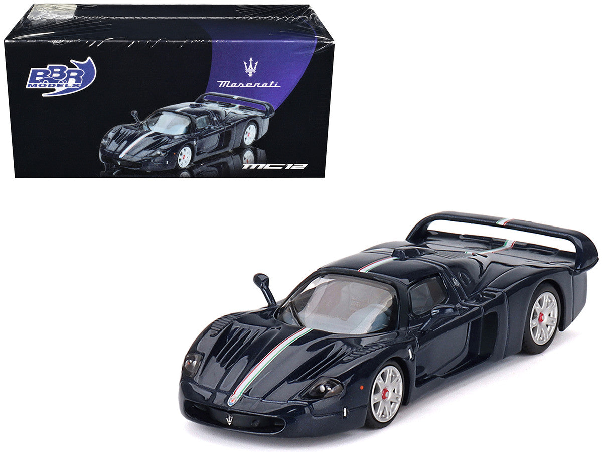 Maserati MC12 Stradale Blue Metallic with White Stripe 1/64 Diecast Model Car by BBR BBR
