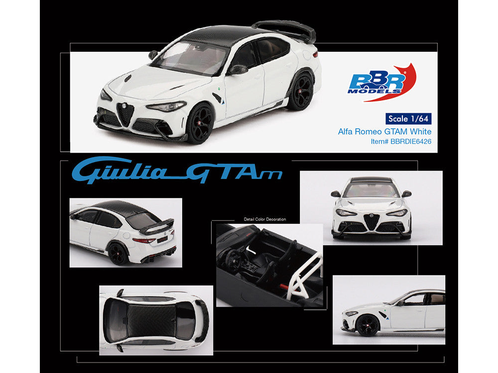 Alfa Romeo Giulia GTAm White with Carbon Top 1/64 Diecast Model Car by BBR BBR