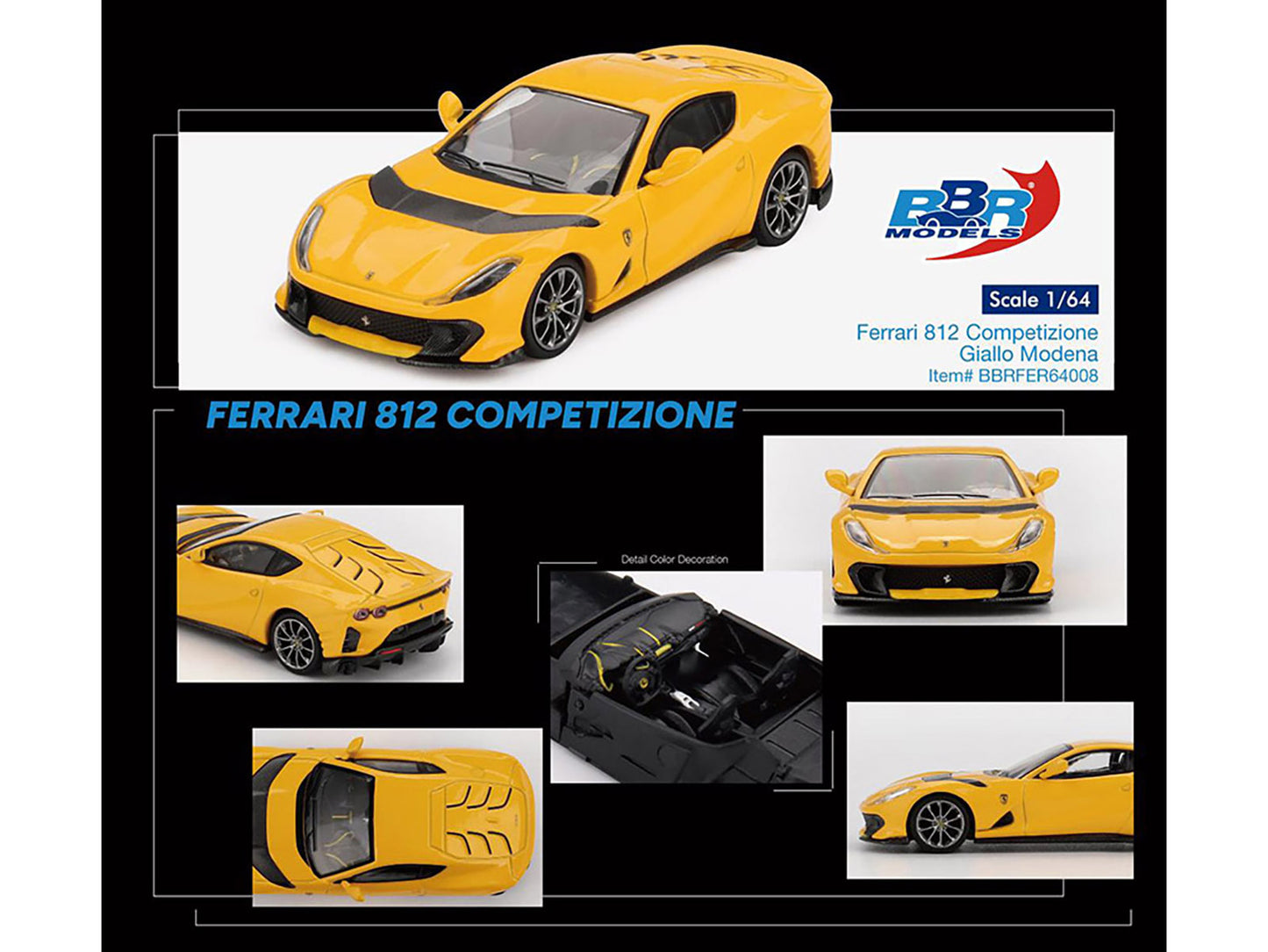 Ferrari 812 Competizone Giallo Modena Yellow 1/64 Diecast Model Car by BBR