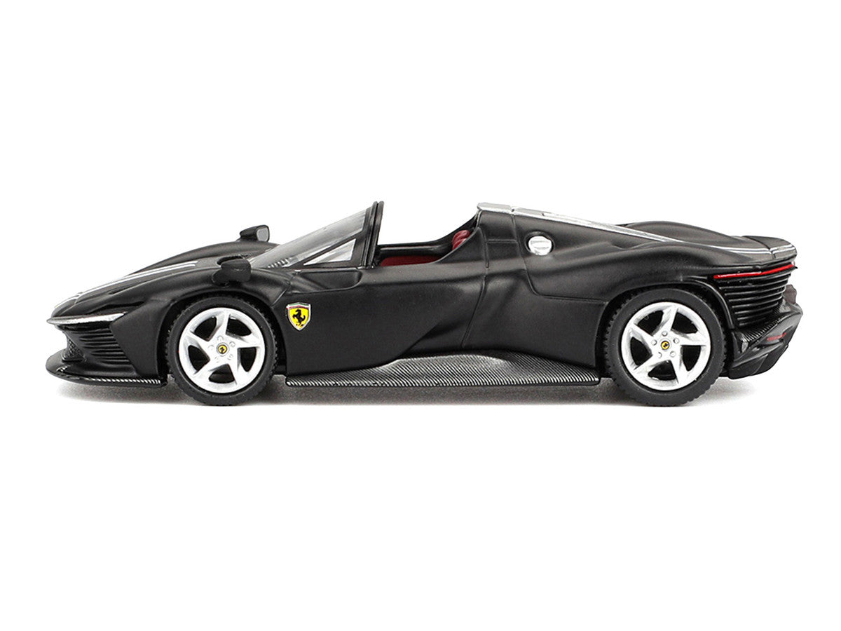 Ferrari Daytona SP3 Matt Black with White Stripes and Red Interior 1/64 Diecast Model Car by BBR BBR
