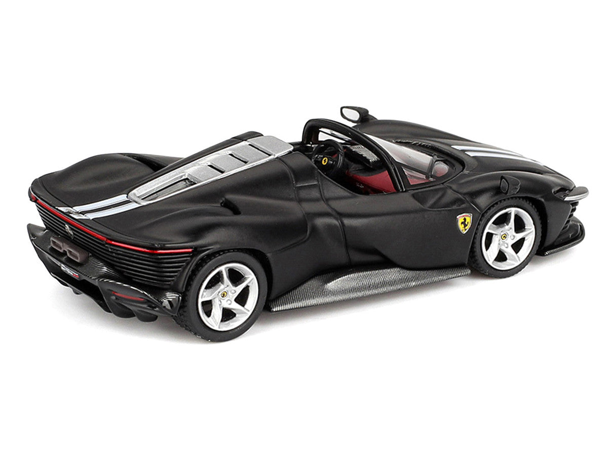 Ferrari Daytona SP3 Matt Black with White Stripes and Red Interior 1/64 Diecast Model Car by BBR BBR