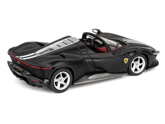 Ferrari Daytona SP3 Matt Black with White Stripes and Red Interior 1/64 Diecast Model Car by BBR BBR