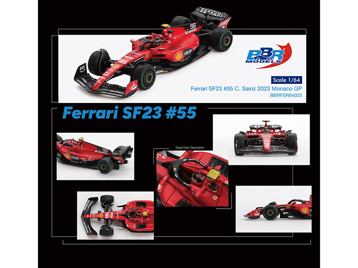 Ferrari SF-23 #55 Carlos Sainz Formula One F1 "Monaco GP" (2023) 1/64 Diecast Model Car by BBR Models BBR