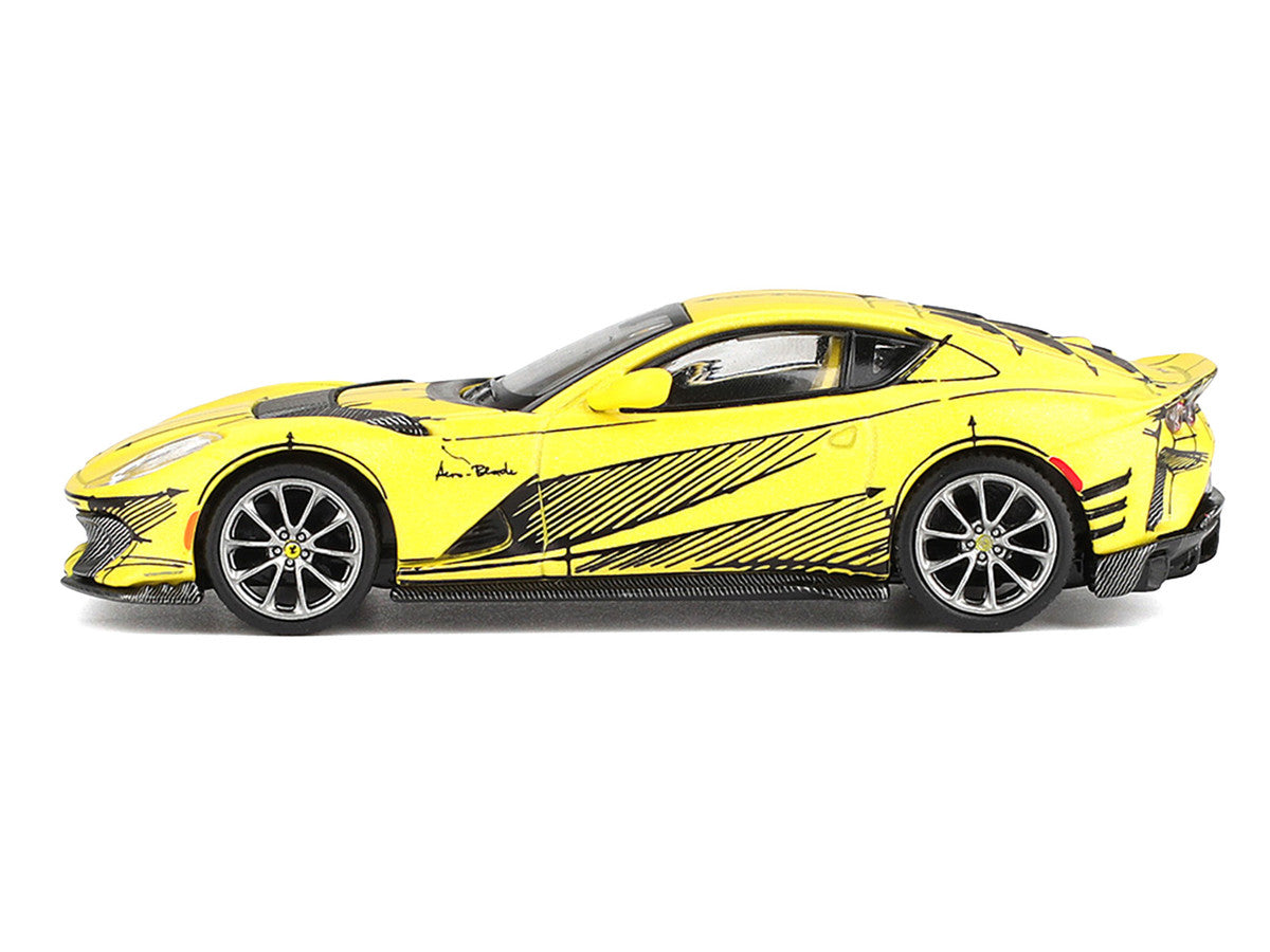Ferrari 812 Competizione Matt Yellow with Graphics and Yellow Interior "Tailor Made" 1/64 Diecast Model Car by BBR BBR