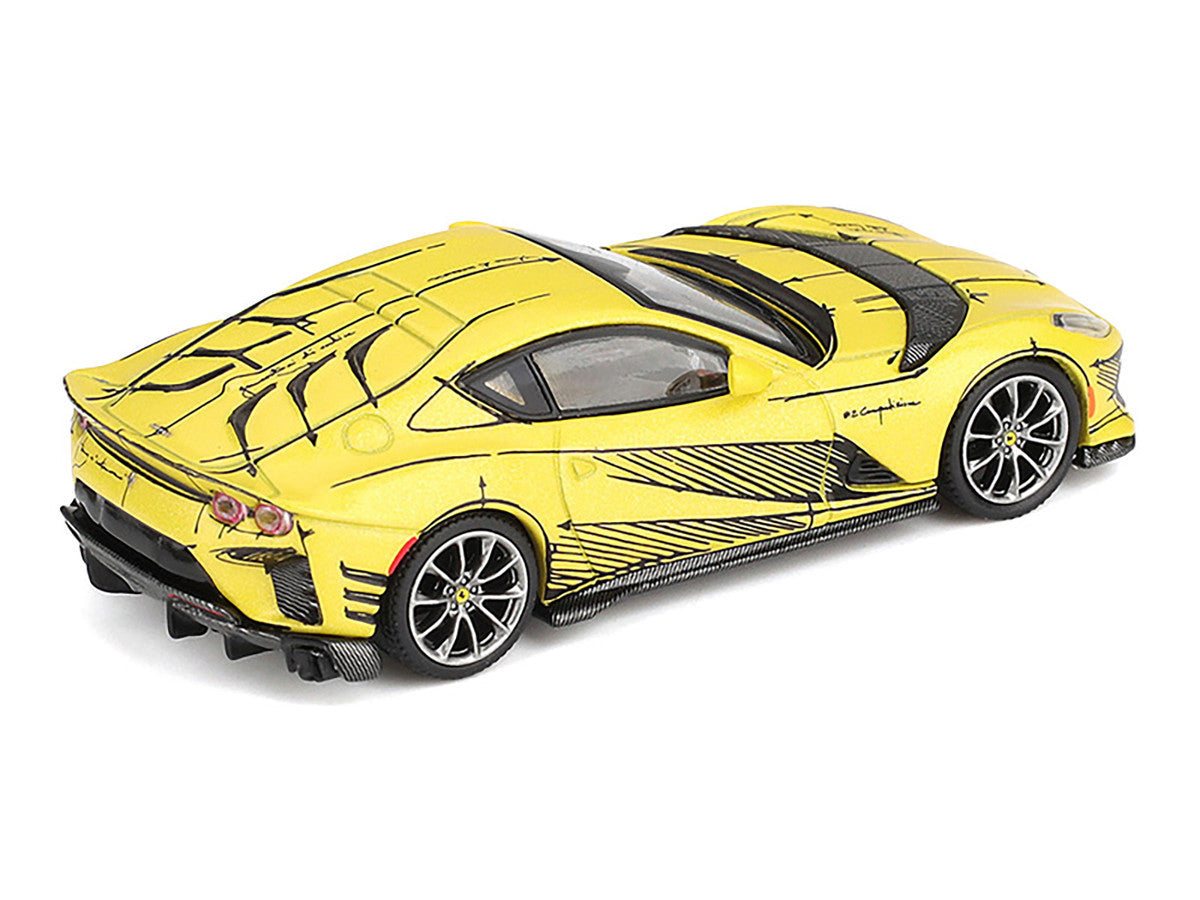 Ferrari 812 Competizione Matt Yellow with Graphics and Yellow Interior "Tailor Made" 1/64 Diecast Model Car by BBR BBR