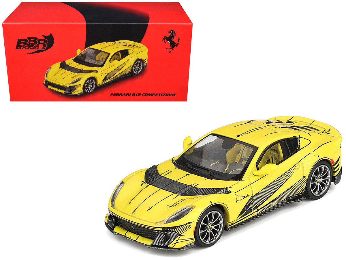 Ferrari 812 Competizione Matt Yellow with Graphics and Yellow Interior "Tailor Made" 1/64 Diecast Model Car by BBR BBR