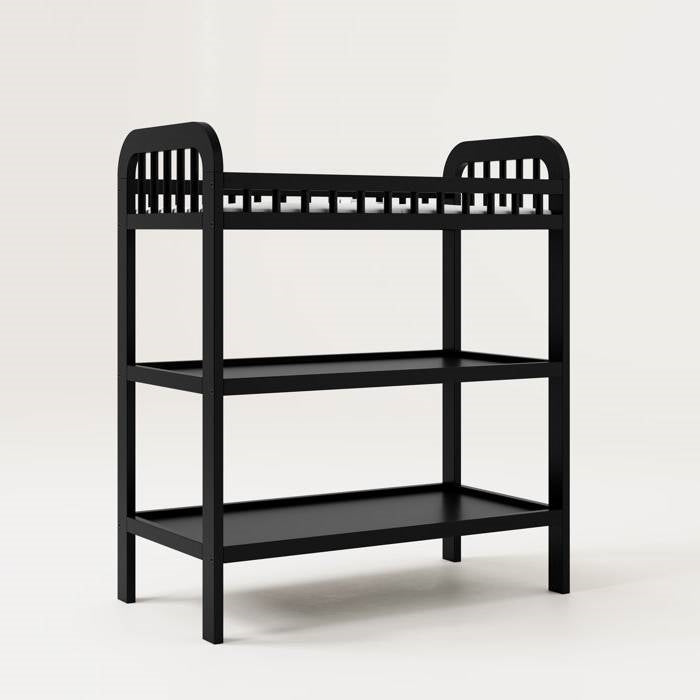 Baby Changing Table in Black Wood Finish with Safety Rail and Changing Pad FastFurnishings