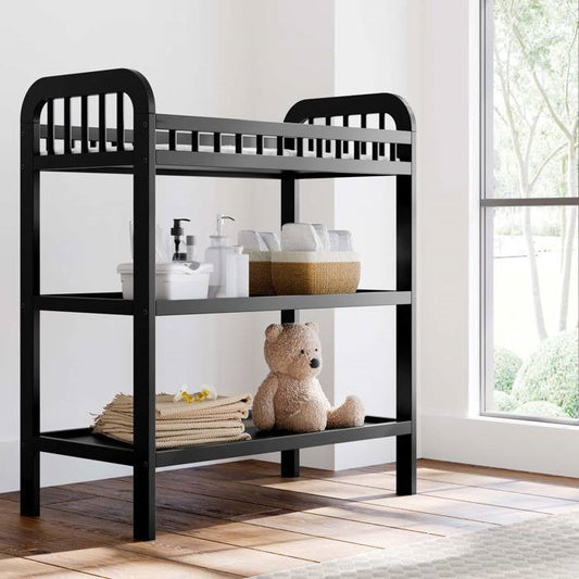 Baby Changing Table in Black Wood Finish with Safety Rail and Changing Pad FastFurnishings