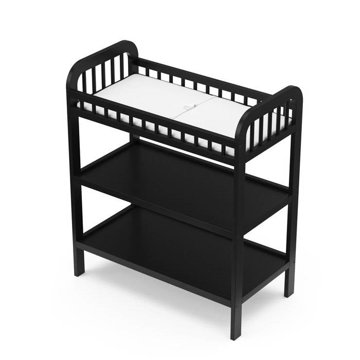 Baby Changing Table in Black Wood Finish with Safety Rail and Changing Pad FastFurnishings