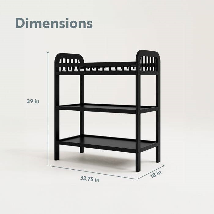 Baby Changing Table in Black Wood Finish with Safety Rail and Changing Pad FastFurnishings