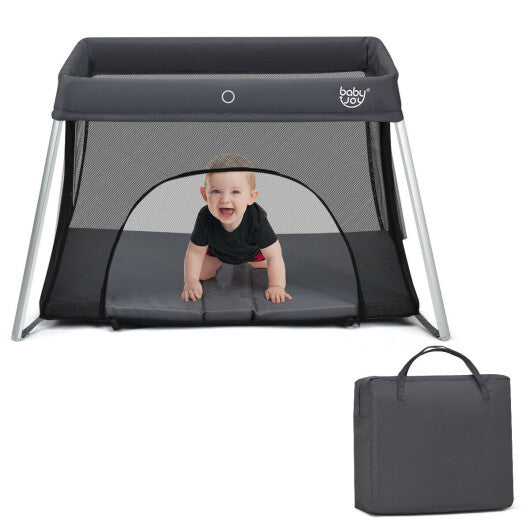 Lightweight Foldable Baby Playpen w/ Carry Bag-Dark Gray - Color: Dark Gray W2B