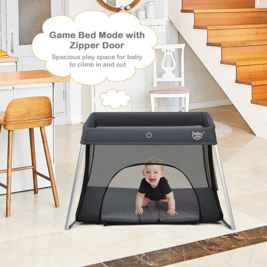 Lightweight Foldable Baby Playpen w/ Carry Bag-Dark Gray - Color: Dark Gray W2B