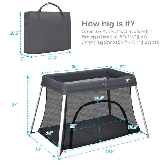 Lightweight Foldable Baby Playpen w/ Carry Bag-Dark Gray - Color: Dark Gray W2B