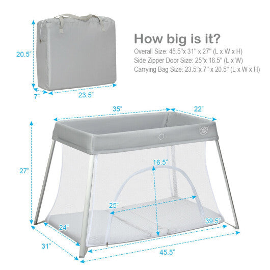 Lightweight Foldable Baby Playpen w/ Carry Bag-Dark Gray W2B