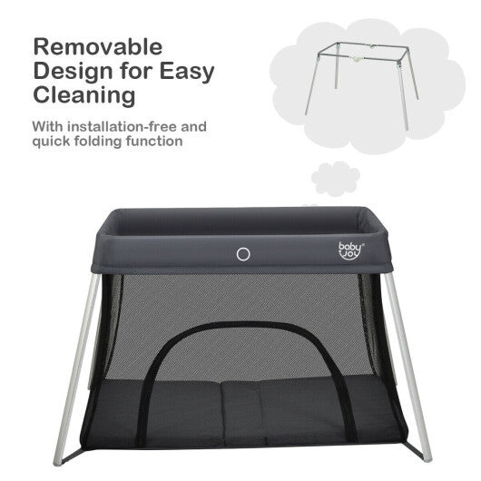 Lightweight Foldable Baby Playpen w/ Carry Bag-Dark Gray W2B