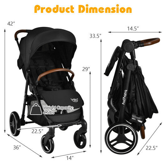 5-Point Harness Lightweight Infant Stroller with Foot Cover and Adjustable Backrest-Black
